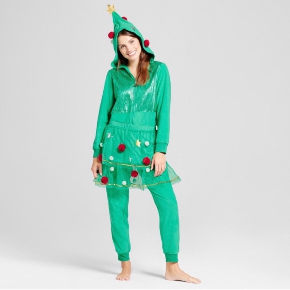 Wondershop at Target Christmas Tree Onesie Pajamas Hooded Size Small